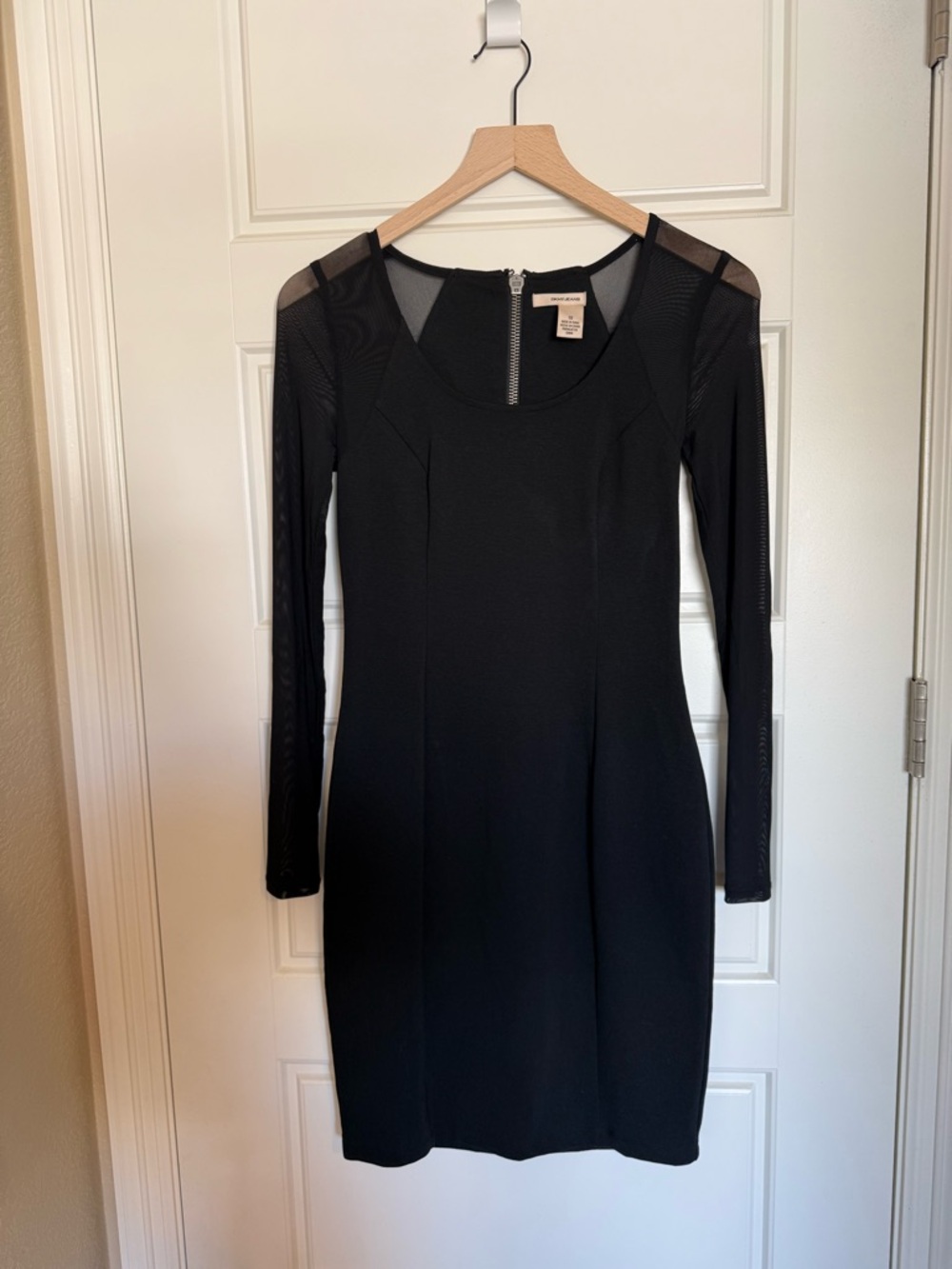 DKNY Black Long Sleeve Bodycon Dress- Sheer Sleeves